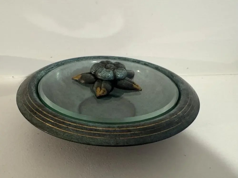 Vintage Art Deco Dish with Glass Beveled Lid Springfield Mass.